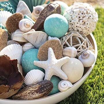Botanical Netti Bag Turquoise Seashell Potpourri | Beach Home Decor Vase & Bowl Filler (Ocean Shells Blue)