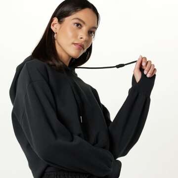 The Drop Women's Crossover Front Cropped Hoodie, Black, 5X, Plus Size