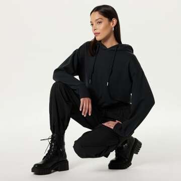 The Drop Women's Crossover Front Cropped Hoodie, Black, 5X, Plus Size