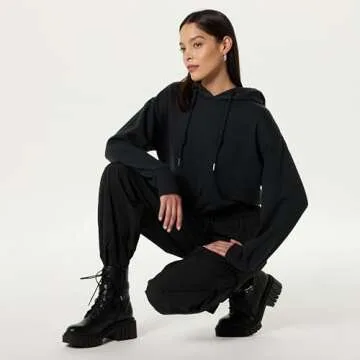 The Drop Women's Crossover Front Cropped Hoodie, Black, 5X, Plus Size