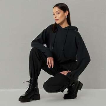 The Drop Women's Crossover Front Cropped Hoodie, Black, 5X, Plus Size