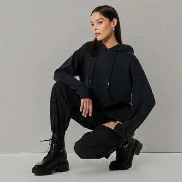 The Drop Women's Crossover Front Cropped Hoodie, Black, 5X, Plus Size