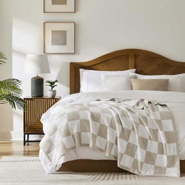 R.SHARE Beige Checkered Throw Blanket 50x70 Inch Soft Cozy