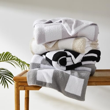 R.SHARE Beige Checkered Throw Blanket 50x70 Inch Soft Cozy