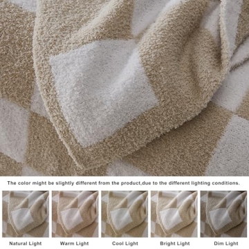 R.SHARE Beige Checkered Throw Blanket 50x70 Inch Soft Cozy