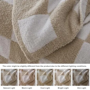 R.SHARE Beige Checkered Throw Blanket 50x70 Inch Soft Cozy