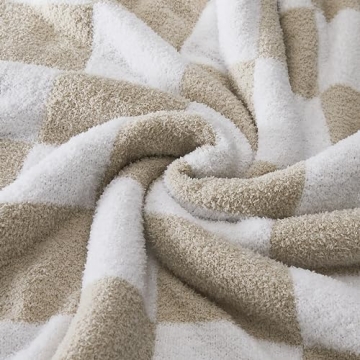 R.SHARE Beige Checkered Throw Blanket 50x70 Inch Soft Cozy