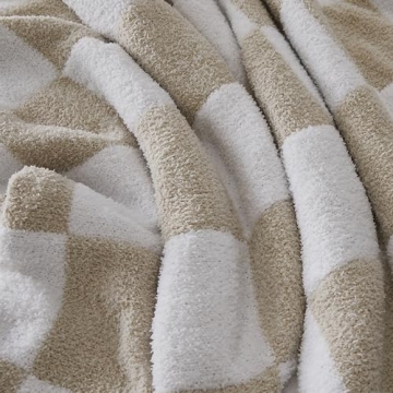 R.SHARE Beige Checkered Throw Blanket 50x70 Inch Soft Cozy