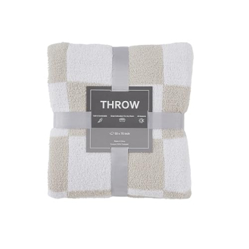 R.SHARE Beige Checkered Throw Blanket 50x70 Inch Soft Cozy
