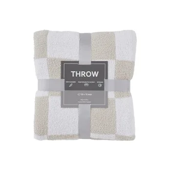 R.SHARE Beige Checkered Throw Blanket 50x70 Inch Soft Cozy