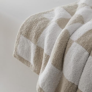 R.SHARE Beige Checkered Throw Blanket 50x70 Inch Soft Cozy