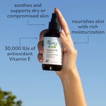 Sky Organics Vitamin E Oil for Face, 30,000 IU Ultra Antioxidant Blend to Deliver Reparative Moisture and Soothe Dry, Damaged & Compromised Skin, 100% Pure Cold-Pressed Facial Oil, 4 fl oz