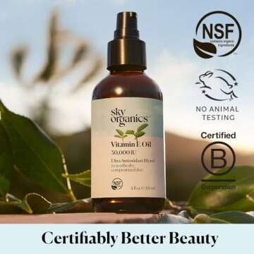 Sky Organics Vitamin E Oil for Face, 30,000 IU Ultra Antioxidant Blend to Deliver Reparative Moisture and Soothe Dry, Damaged & Compromised Skin, 100% Pure Cold-Pressed Facial Oil, 4 fl oz