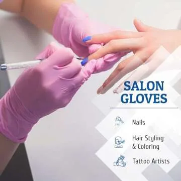 Hand-E Touch Pink Nitrile Disposable Gloves Small, 50 Count - Esthetician, Nail Tech, Microblading, Hair Dye & Stylist, Salon, Cleaning Gloves - Latex Free