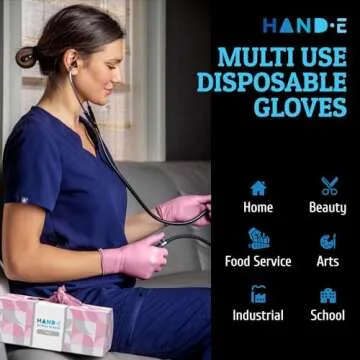 Hand-E Touch Pink Nitrile Disposable Gloves Small, 50 Count - Esthetician, Nail Tech, Microblading, Hair Dye & Stylist, Salon, Cleaning Gloves - Latex Free