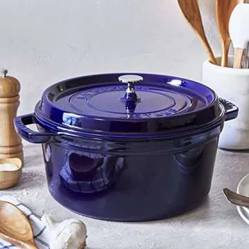 Staub Cast Iron 7-qt Round Cocotte - Dark Blue, Made in France