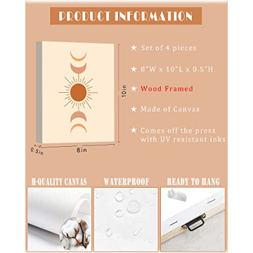 Drsoum Boho Canvas Wall Art Set of 4, 8x10in (Framed)