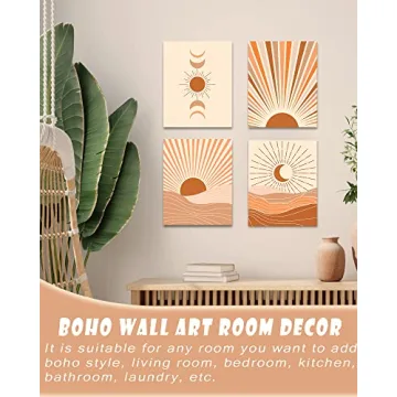 Drsoum Boho Canvas Wall Art Set of 4, 8x10in (Framed)