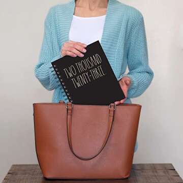 Rae Dunn 2022-2023 Medium Spiral Planner - 17-Month Hardcover Calendar & Journal with Yearly, Monthly & Weekly Views - Kraft (Beige Font)