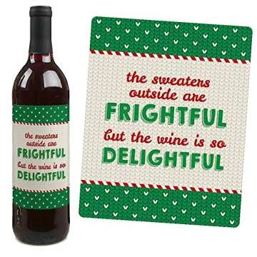 Ugly Sweater Wine Bottle Label Stickers for Holiday Fun