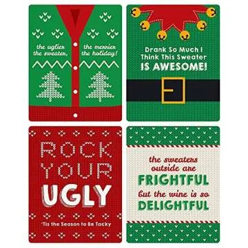 Ugly Sweater Wine Bottle Label Stickers for Holiday Fun