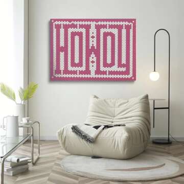 Howdy Tile Wall Art, Boho Poster, Western Decor, Bright Pink, Howdy Typography Pink Art Print, Farmhouse Decor, Modern Pink Print，Gift For Girl Cave Living Room Office Wall Decor 24x36inch unframed