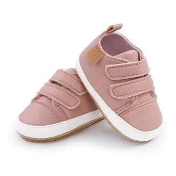 BABSMULY Baby Boys Girls Shoes Non-Slip Rubber Sole High-Top PU Leather Sneakers Infant First Walking Shoes Toddler Crib Shoes Newborn Loafers Flats.(Pink, 12-18 Months)