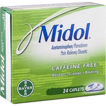 Midol, Caffeine Free, Menstrual Period Symptoms Relief Including Premenstrual Cramps, Pain, Headache, and Bloating, For Teens and Adults, Caplets, 24 Count, Packaging May Vary