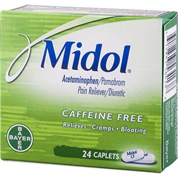 Midol, Caffeine Free, Menstrual Period Symptoms Relief Including Premenstrual Cramps, Pain, Headache, and Bloating, For Teens and Adults, Caplets, 24 Count, Packaging May Vary
