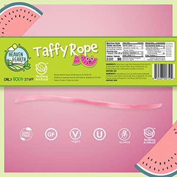 Heaven & Earth Watermelon Wow Taffy Rope 19.5oz (24 Pack) | Made with Natural Colors & Flavors, No High Fructose Corn Syrup, Gluten Free, Nothing Artificial, Kosher, Wonderfully Delicious!