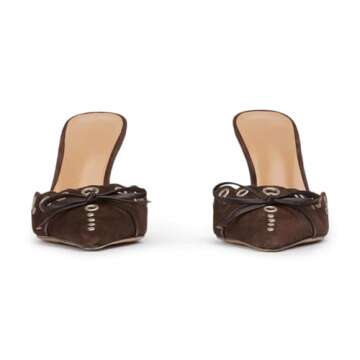 keleimusi Mid Heel Slip On Pumps Studded Bow Heeled Sandals for Women