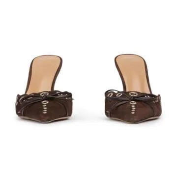 keleimusi Mid Heel Slip On Pumps Studded Bow Heeled Sandals for Women