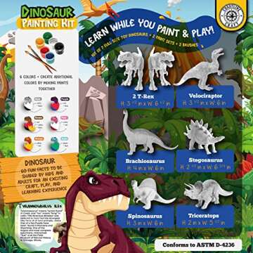 STEM.org Dinosaur Painting Kit for Kids with Dino Trivia-Dinosaur Crafts for Kids Ages 3-5 + w/ 2T-Rex Dinosaur Set - Screen Free, Educational Dinosaur Gifts for Boys, Dino Art Projects for Kids 4-6