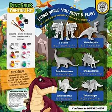 STEM.org Dinosaur Painting Kit for Kids with Dino Trivia-Dinosaur Crafts for Kids Ages 3-5 + w/ 2T-Rex Dinosaur Set - Screen Free, Educational Dinosaur Gifts for Boys, Dino Art Projects for Kids 4-6