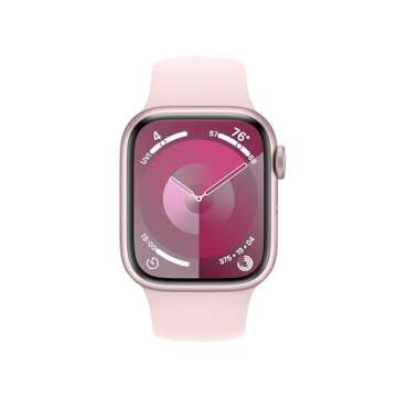 Apple Watch Series 9 [GPS 41mm] Smartwatch with Pink Aluminum Case with Light Pink Sport Band S/M. Fitness Tracker, ECG Apps, Always-On Retina Display, Water Resistant (MR933LW/A)