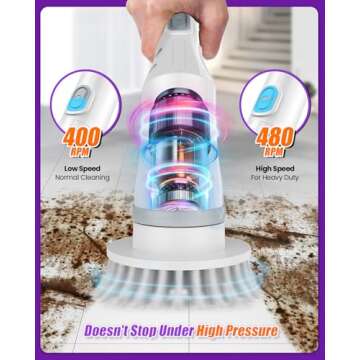 Electric Spin Scrubber, Cordless Cleaning Brush 6 Replaceable Brush Heads, 2H Power Dual Speed, Shower Scrubber with IPX7 Waterproof Extension Handle for Bathroom Tub Tile Floor Car