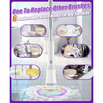 Electric Spin Scrubber, Cordless Cleaning Brush 6 Replaceable Brush Heads, 2H Power Dual Speed, Shower Scrubber with IPX7 Waterproof Extension Handle for Bathroom Tub Tile Floor Car