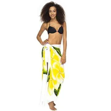 Back From Bali Womens Sarong Swimsuit Cover Up Floral Beach Wear Bikini Wrap Skirt with Coconut Clip...