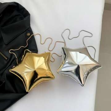 WuDiaoer Women Acrylic Clutch Purse Star Shape Handbag Unique Evening Bag Chain Crossbody Bag for Formal Party Wedding, Gold