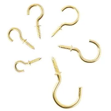 120Pcs 6 Sizes Metal Screw-in Ceiling Hooks Cup Hooks Kit, Gold Ceiling Cup Hooks Self-Tapping Screws Hooks for Home/Workplace/Office (Q-Screw)