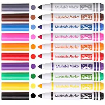 Mr. Pen- Washable Markers, 10 Pack, Assorted Colors, Broad Line, Kids Washable Markers Washable Markers for Kids markers, Fine Tip Markers, Color Markers, Washable Marker Sets, Kid Markers