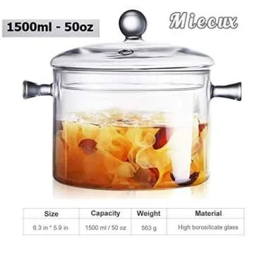 Glass Saucepan with Cover,1.5L/50 OZ Heat-resistant Glass Stovetop Pot and Pan with Lid, The Best Handmade Glass Cookware Set Cooktop Safe for Pasta Noodle, Soup, Milk, Baby Food