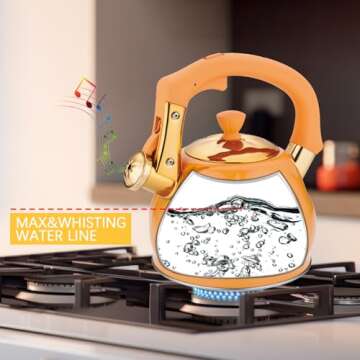 Stainless Steel Tea Kettle for Stove Top Teakettles Stovetop Whistling with Heat Proof Ergonomic Han...