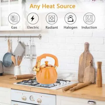 Stainless Steel Tea Kettle for Stove Top Teakettles Stovetop Whistling with Heat Proof Ergonomic Handle 2.5 Quart