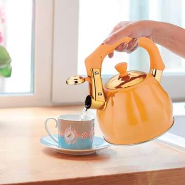Stainless Steel Tea Kettle for Stove Top Teakettles Stovetop Whistling with Heat Proof Ergonomic Handle 2.5 Quart