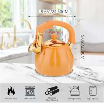 Stainless Steel Tea Kettle for Stove Top Teakettles Stovetop Whistling with Heat Proof Ergonomic Handle 2.5 Quart