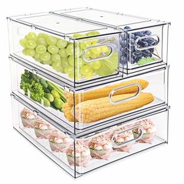 MineSign 4 pack Stackable Refrigerator Organizer Bins Pull-Out Drawers for Fruit and Veggies Storage...