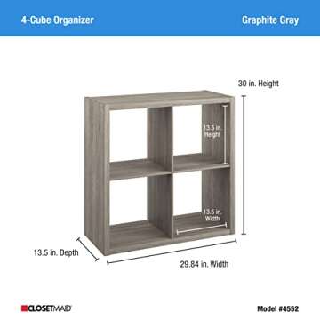ClosetMaid 4552 Decorative Open Back 4-Cube Storage Organizer, Graphite Gray