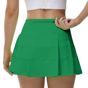 Stylish MCEDAR Pleated Tennis Skirt for Women with Pockets - High Waisted, Green