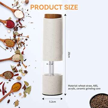 AmaCielo Electric Salt and Pepper Grinder, Pepper Grinder Set 2pcs, Wheat Straw Eco-friendly Materia...